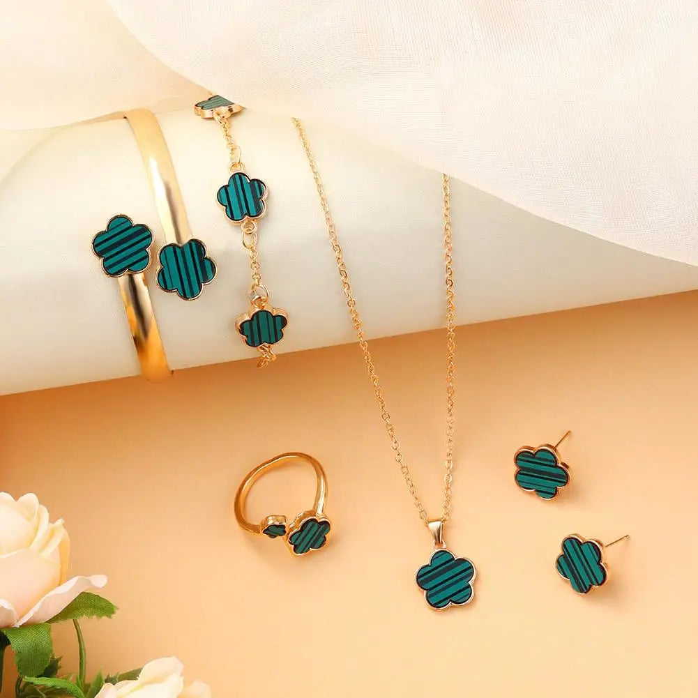 5 Pcs Set Jewelry Stainless Steel Five Leaf Clover 316L Bracelets For Women Elegance French Niche Necklaces Bracelets Earrings