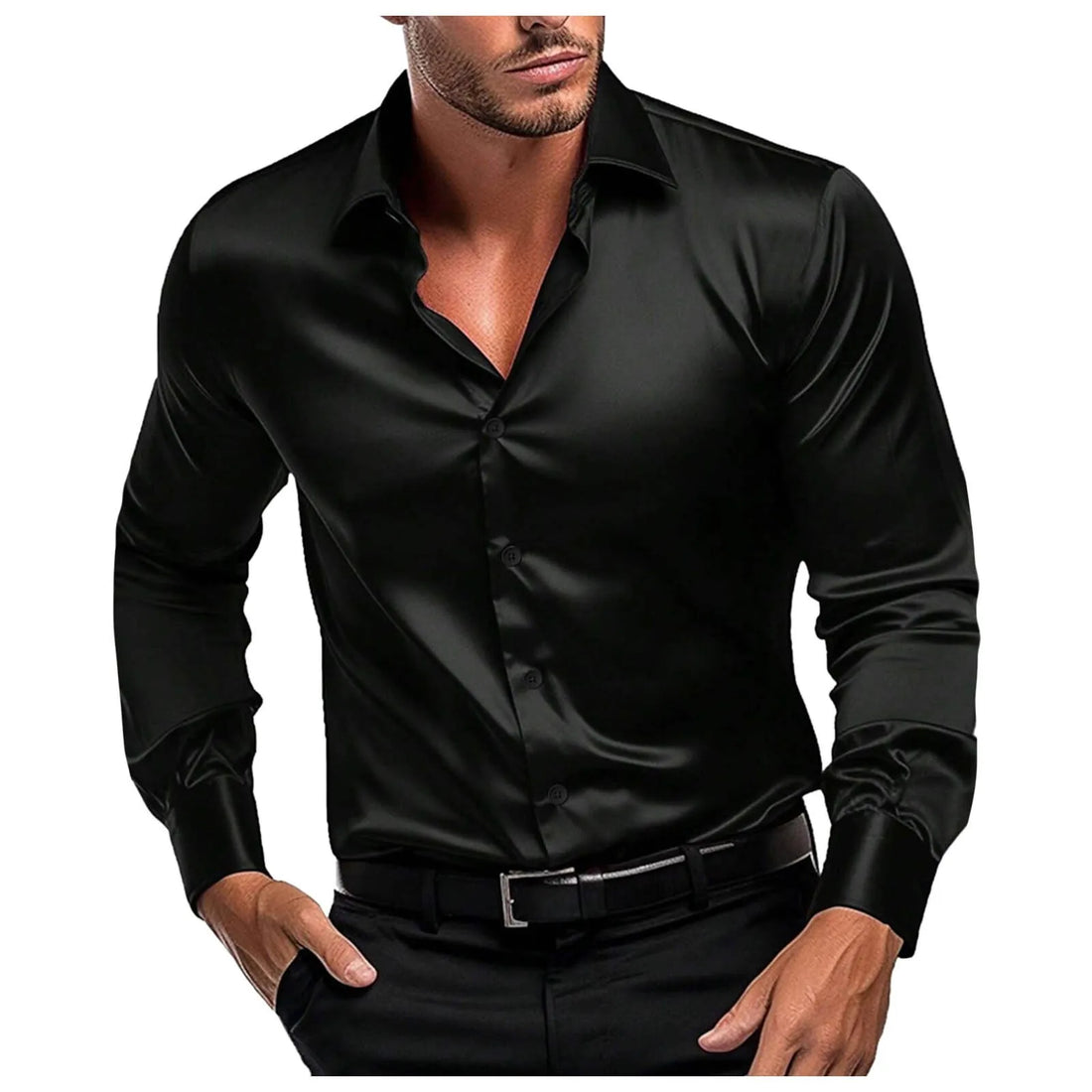 Male Stretch Wrinkle Dress Shirts Formal Wedding Prom Long Sleeve Slim Fit Button Down Shirt Retro Handsome Casual Thin Shirt