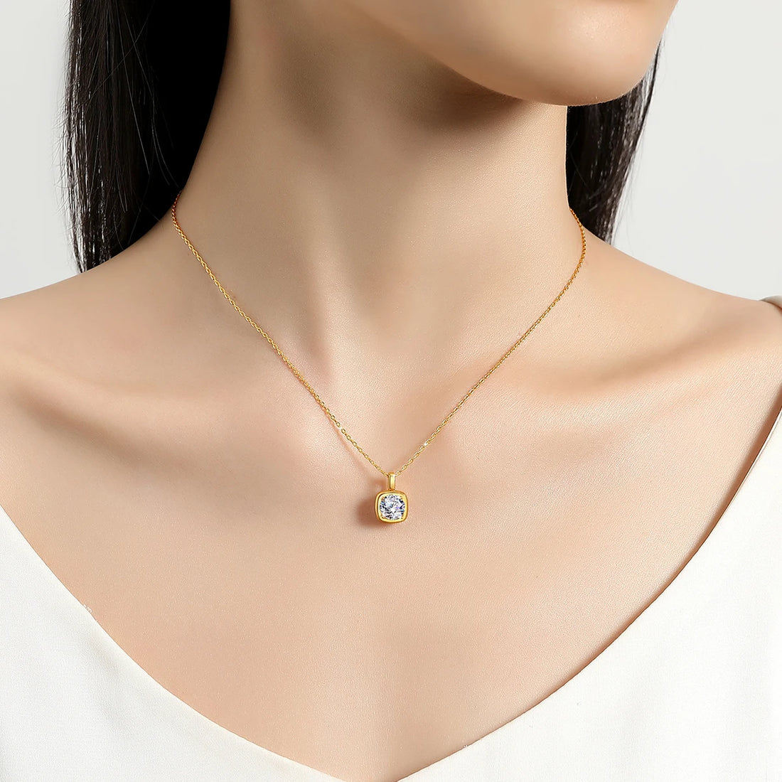 Casual 14K Gold AU585 Personalized Necklace 1ct Moissanite Diamond Sugar Cube Pendant for Woman Wedding Gifts Certified Jewelry