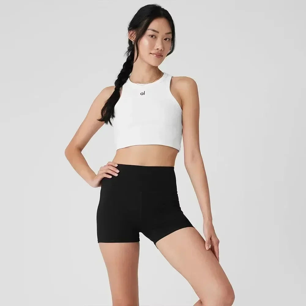 AL Yoga Tank halter Top Women Aspire Knitted Vest Sleeveless Seamless Short Workout Sports Gym Y2K Top Fitness Running Slim Vest