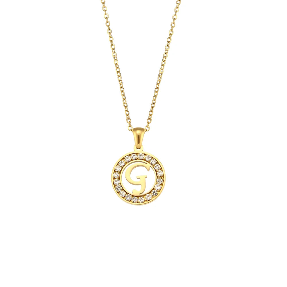 E.B.belle Hollow Round Zircon Paved 26 Alphabet Initial Necklace Ladies Elegant Birthday Gift 18K Gold Plated Letter Necklace