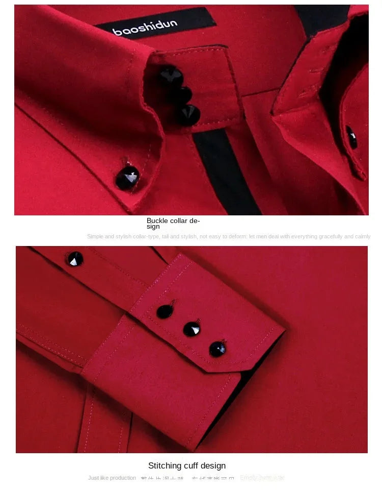Dress Shirt for Men Button-down Collared Formal Business Long Sleeve Casual Korean Fashion Slim Fit Male Designer Shirts White
