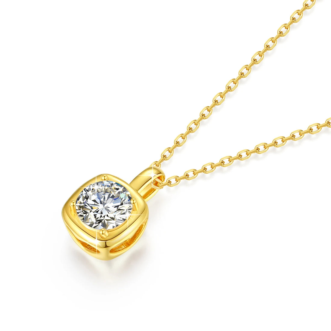 Casual 14K Gold AU585 Personalized Necklace 1ct Moissanite Diamond Sugar Cube Pendant for Woman Wedding Gifts Certified Jewelry