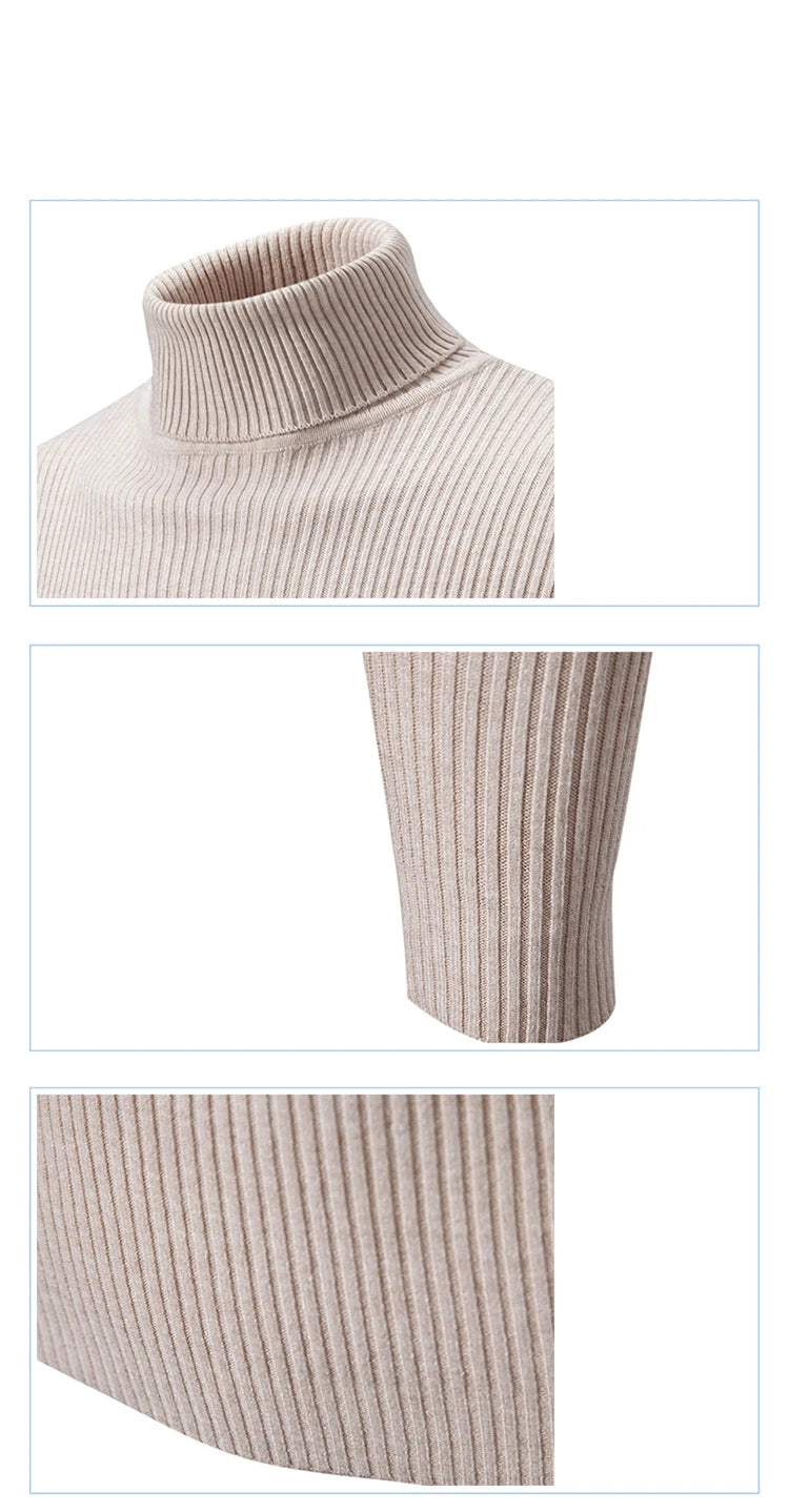 Spring Autumn New Men's High Neck Sweater Solid Color Pullover Knitted Tight Warm Top Casual Turtleneck Versatile Inner Matching