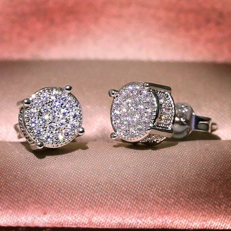 Luxury Female Round Zircon Crystal Earrings Women Fashion Silver Color Wedding Engagement 2022 Jewelry Stud Earring for Women