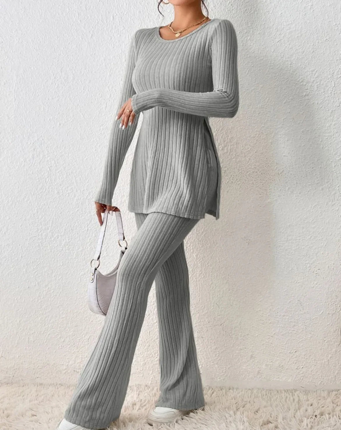 Autumn Winter Fashion Knit Suit 2024 Casual Loose Pullover+Elastic Long Pants Print Knitted Solid Two Pieces Sets Women Clothing