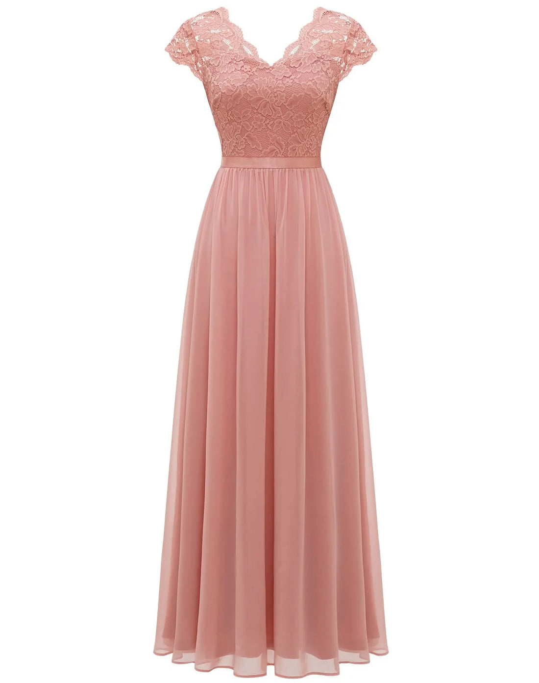 Lace Edge Splicing Chiffon Double V-neck Long Formal Evening Dress