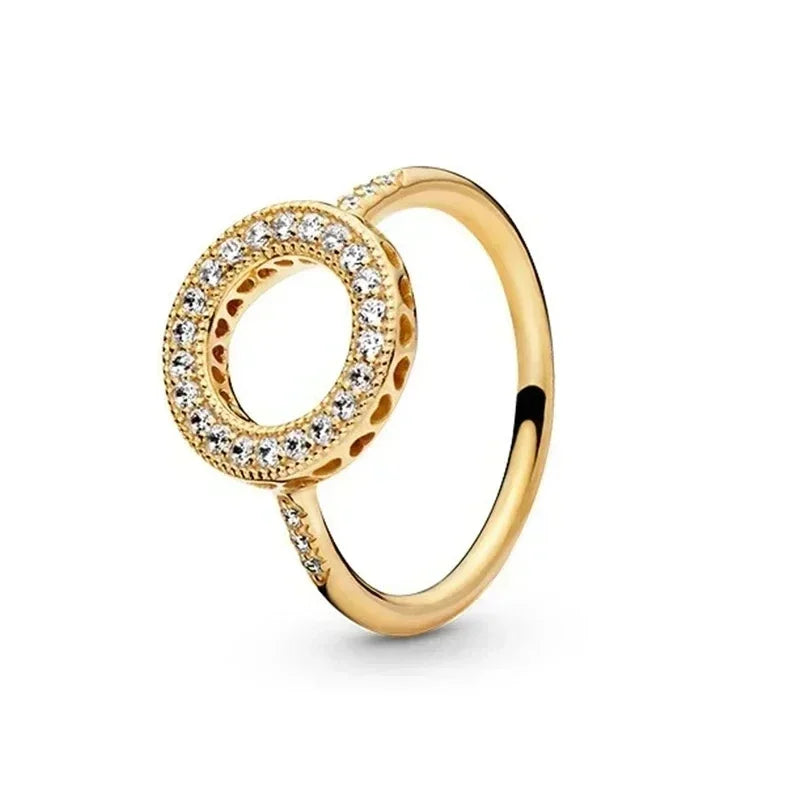 New 925 Sterling Silver Shiny Classic Gold Color Crown Bow Heart-shaped Rings Exquisite Luxury Charm Women's Jewelry Party Gifts