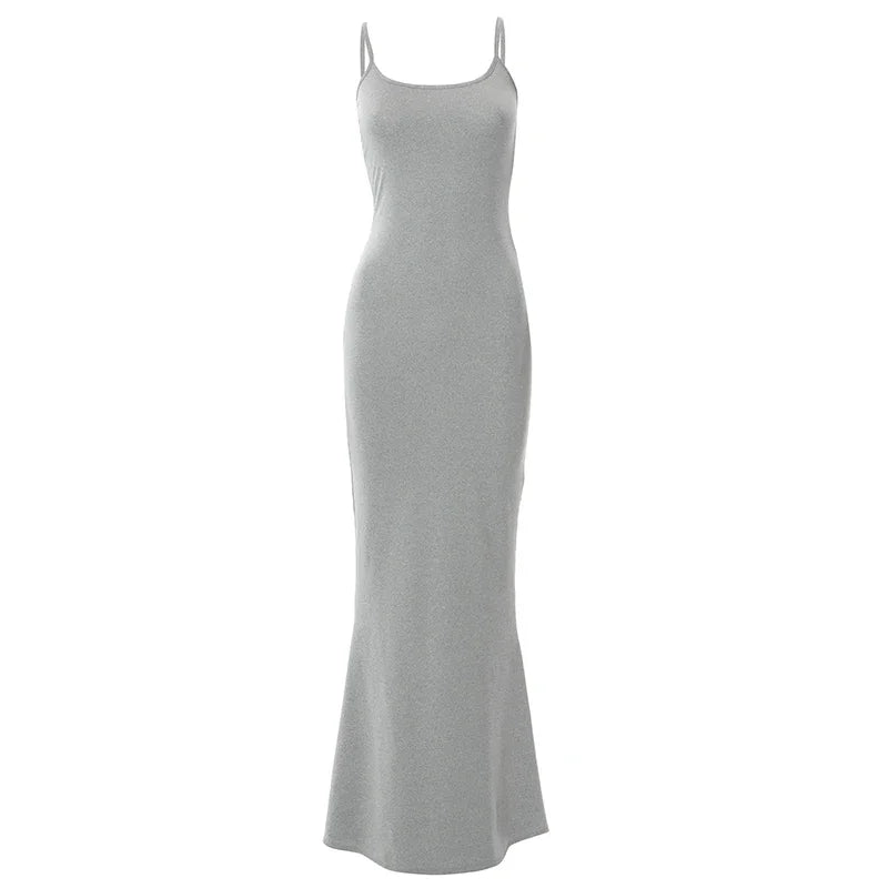 Y2K Backless Sexy Maxi Dress for Women 2025 Spring Slip Sleeveless Slim Party Concise Платье Female Bodycon Black Dress Vestidos