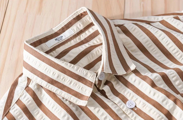 Men's Stripe Shirt Long Sleeve Oversized 100% Cotton Thin Slim Fit Formal Plain Shirt Tops New Button-Down Collar Casual Shirt