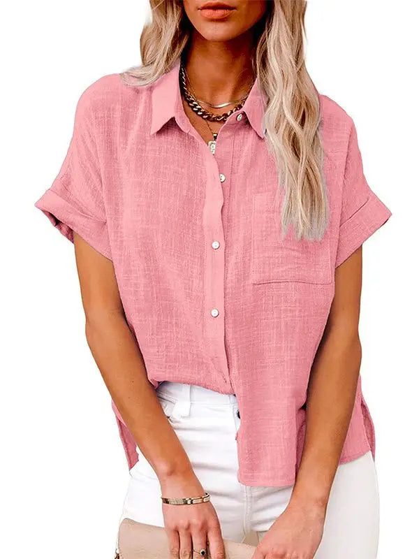 Casual Solid Short Sleeve Cotton Linen Loose Blouse Vintage Harajuku Oversized Shirt Elegant Tunic Summer Tops Women 2022