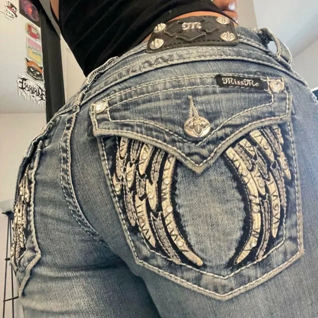 American Apple Jeans Y2K Women Clothes Harajuku Gothic Hip Hop Letter Pocket Embroidery Baggy Jeans High Waist Slim Fit Trousers