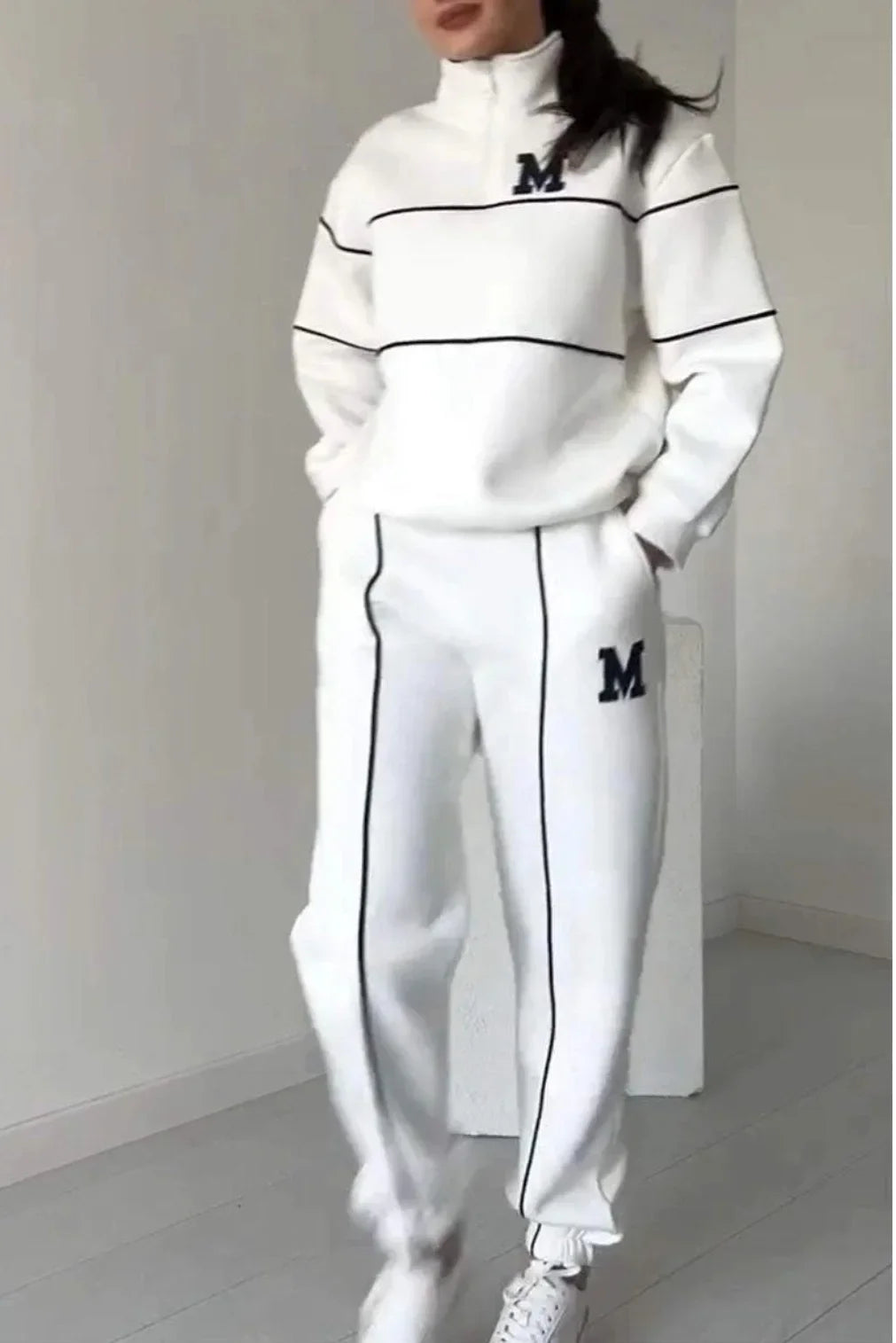 Spring Women Suits White Long Sleeve Letter Sweatshirt Drawstring Long Pants Set Female Fashion Casual Loose Suits Ladies