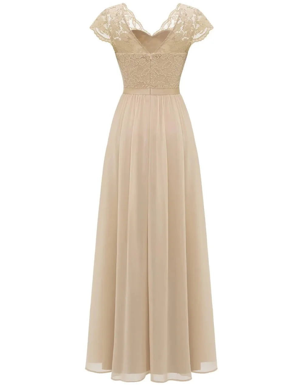 Lace Edge Splicing Chiffon Double V-neck Long Formal Evening Dress