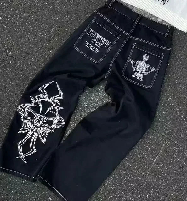 American Apple Jeans Y2K Women Clothes Harajuku Gothic Hip Hop Letter Pocket Embroidery Baggy Jeans High Waist Slim Fit Trousers