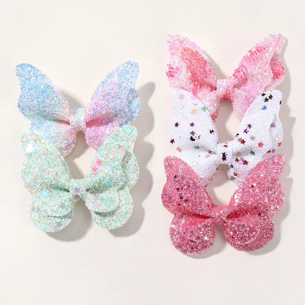2/4/5Pcs Women Girl Glitter Butterfly Hair Clip for Children Sequins Bow Hairpins Cute Headwear Trendy Hairgrip Hair Accessories