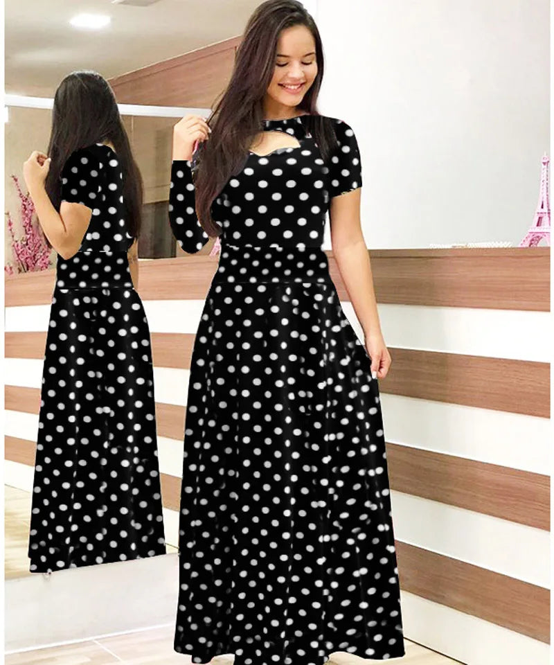 Elegant Spring Women's Dress Casual Fashion Floral Print Short Sleeve Super Long Dress 2023 New Fashion Hollow Out Long Dresses