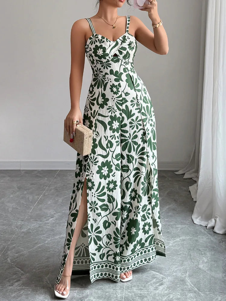 Jumpsuits Sleeveless Women V Neck Print Rompers Wide Leg Length Pants Jumpsuit Sexy High Waist Slight Strech Loose One Piece