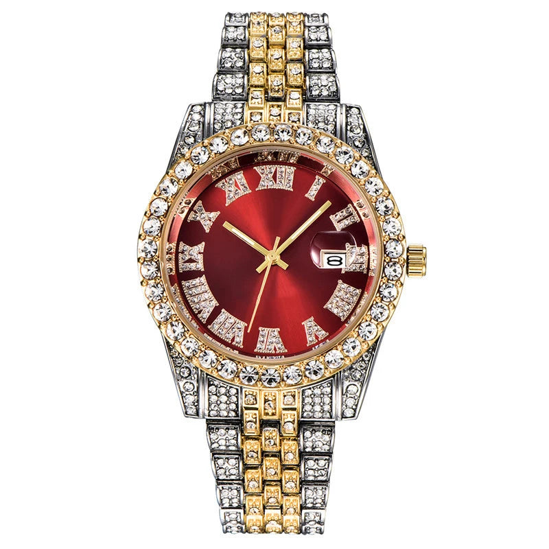 New Fashionable Full Diamond Men's Watch for Foreign Trade, Starry Sky Calendar, Quartz Interroom Gold Men's Steel Belt Watch