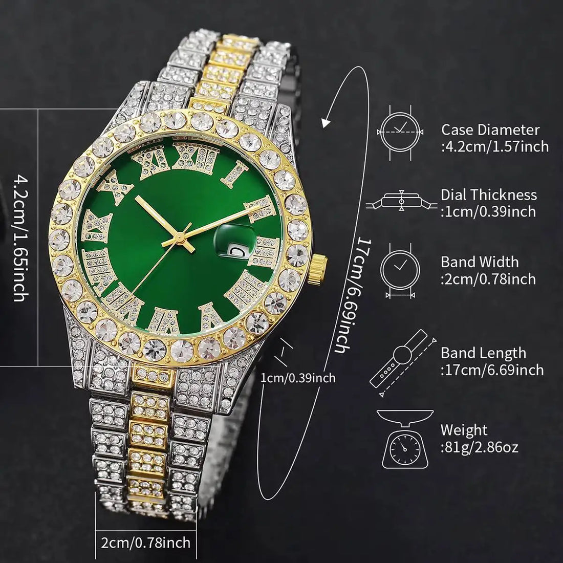 Luxury Full Diamond Men Watches Fashion Stainless Steel Strap Male Quartz Wristwatches Date Calendar Watch Reloj Hombre