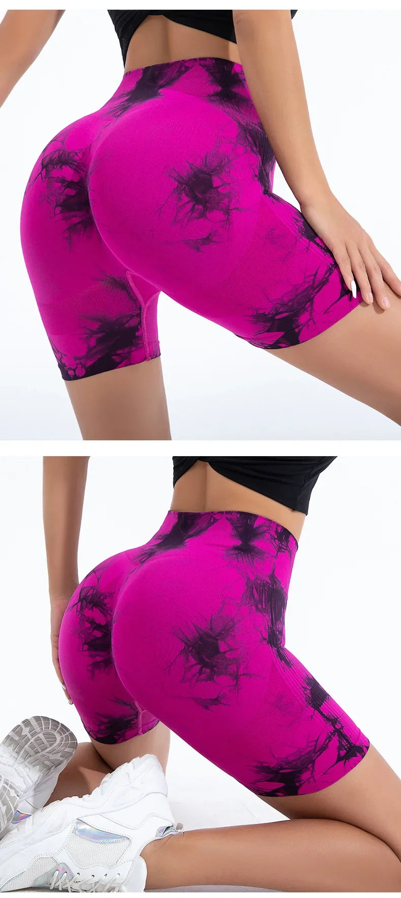 High Waist Yoga Shorts Women Seamless Push Up Shorts Gym Workout Running Shorts Tie Dye  Fashion Knit Slim Three Point Pants