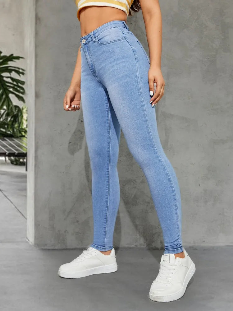 Blue all season fashionable tight jeans