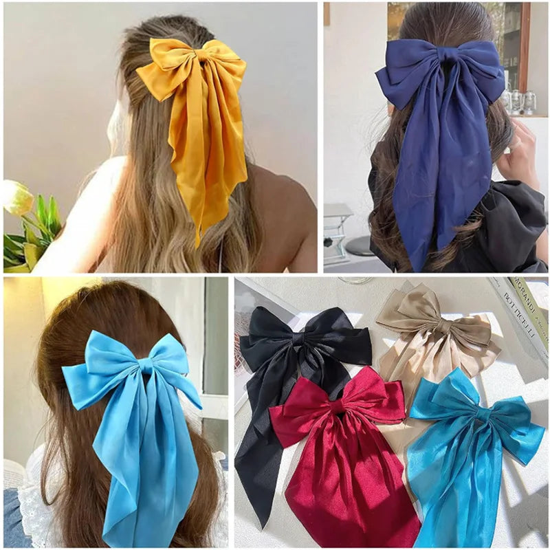 2/3/4/6/12pcs/set Silky Satin Oversized Bowknot Ribbon Hair Clip For Women Barrettes Metal Clips Aesthetic Hair Accessories