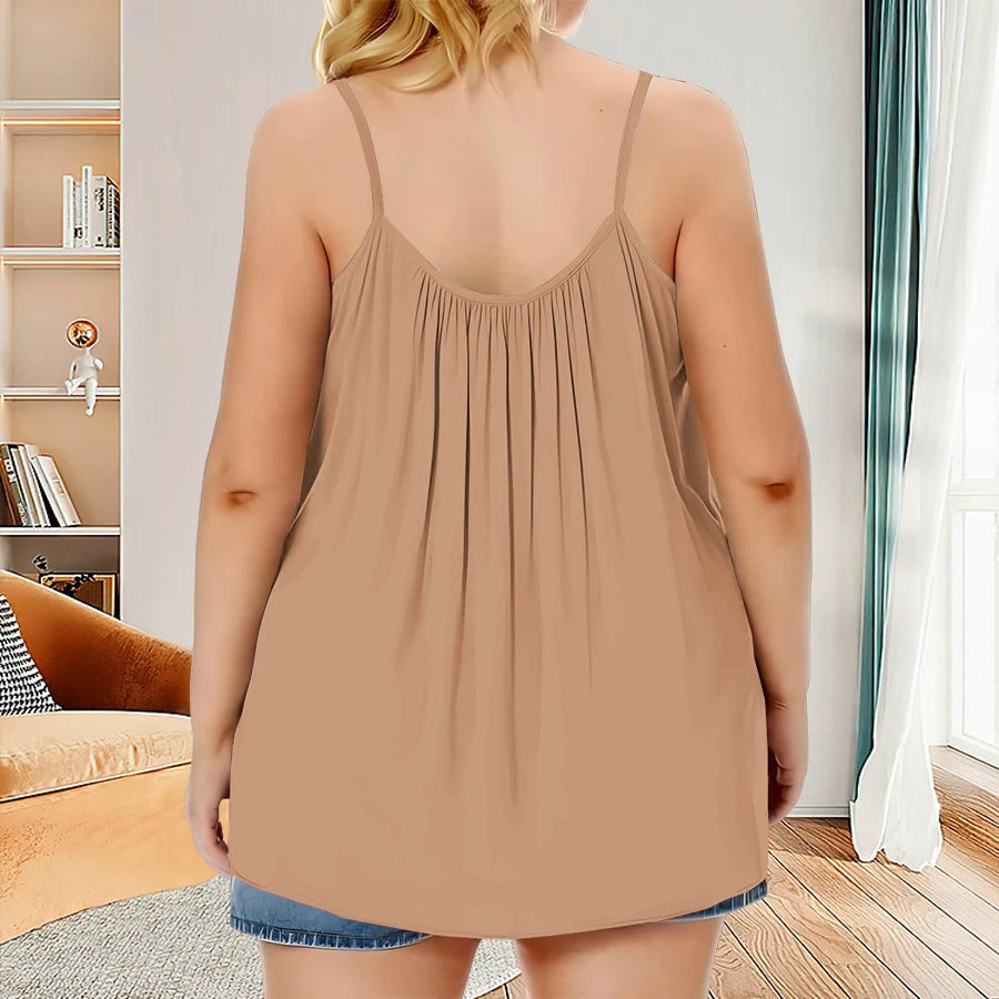 Plus Size Solid Ruched Cami Vest Top - Soft Slight Stretch Polyester Fabric, Crew Neck, Sleeveless, Machine Washable - Perfect f