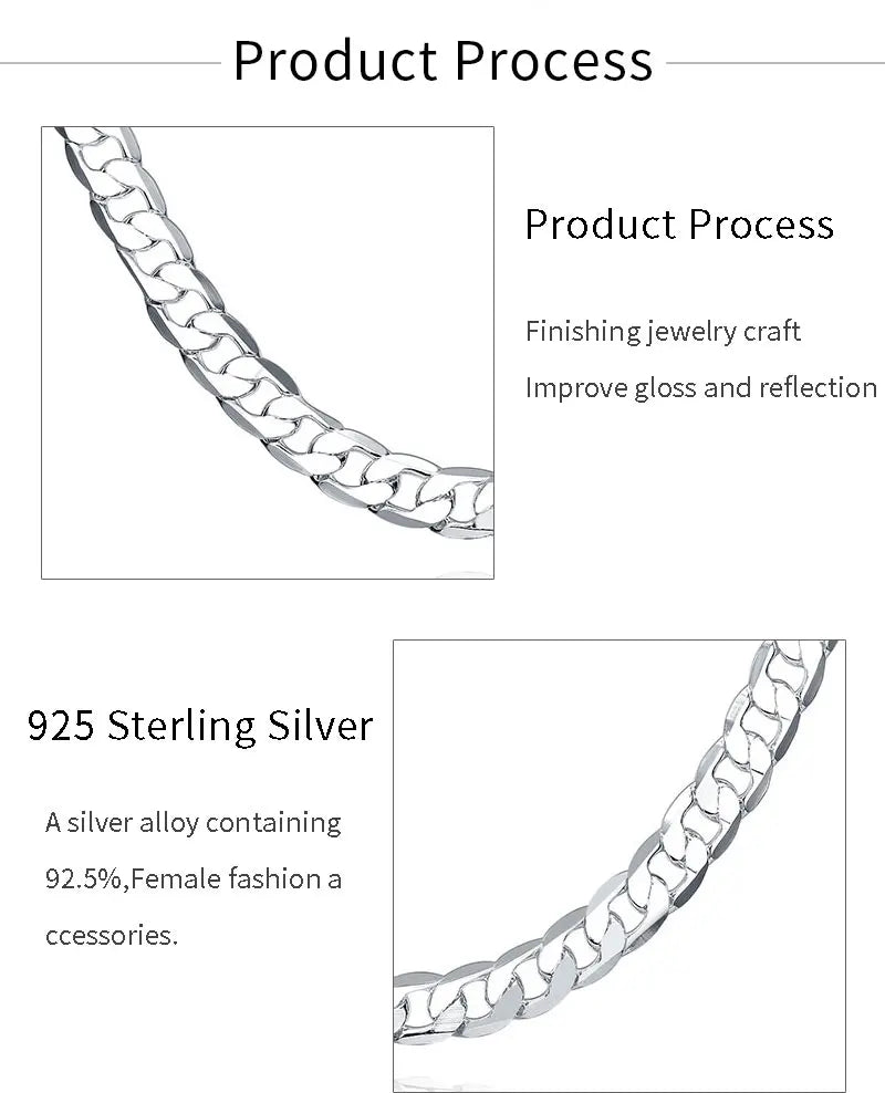 Men's 925 Sterling Silver Necklace 2/4/6/8/10/12MM 40-75cm Face Chain Necklace Lobster Clasp Men And Women Engagement Jewelry