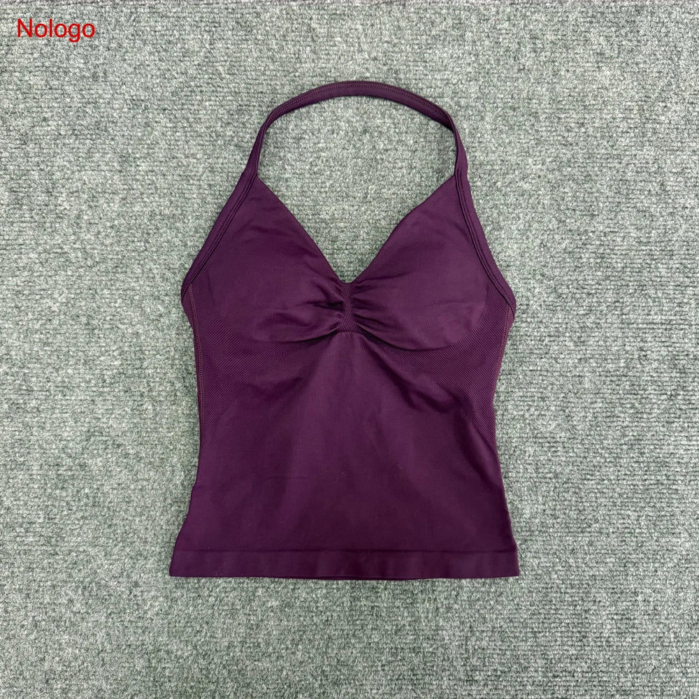 Impact Longline Strappy Top Women Seamless Yoga Tank Tops Ruched Backless Gym Clothes Workout Sleeveless Shirts With Buit In Bra