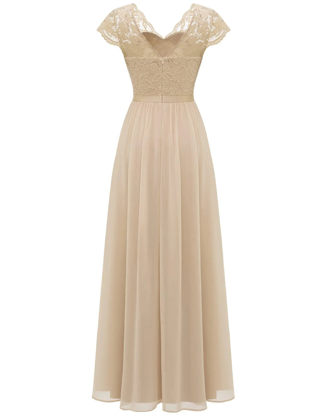 Lace Edge Splicing Chiffon Double V-neck Long Formal Evening Dress