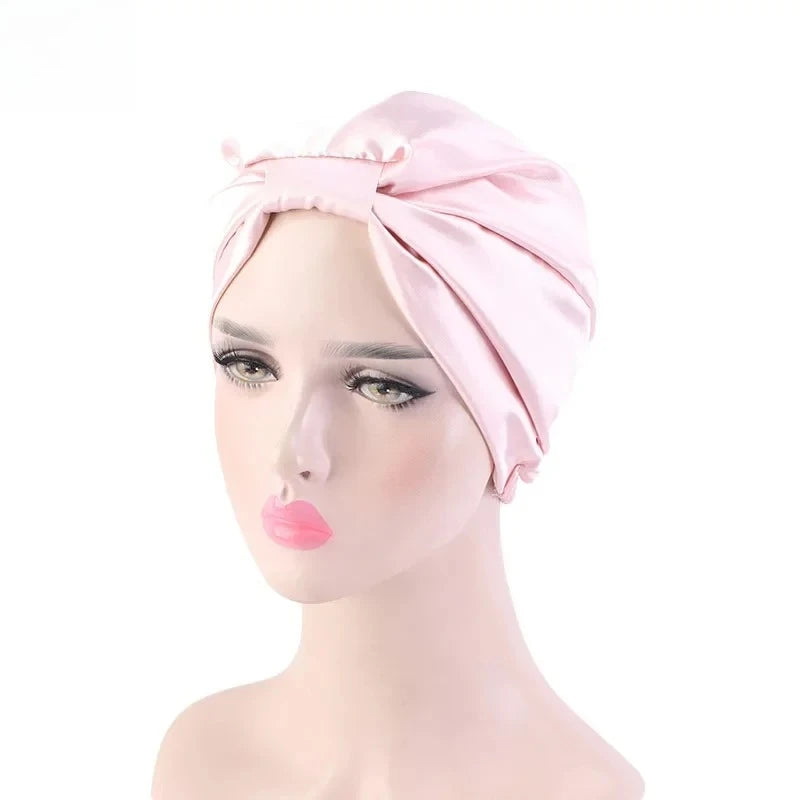Double Layer Satin Sleep Bonnet for Women Adjustable Hair Protector for Curly/Natural Hair Chemo Cap Nursing Night Cap Wide Band