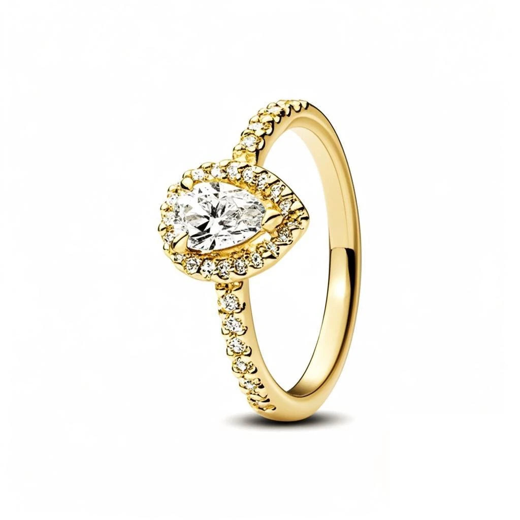 New 925 Silver Rings 18K Gold Plated Water Drop Shaped Square Heart Zircon Ring For Women Original Silver 925 Ring Jewelry Gift