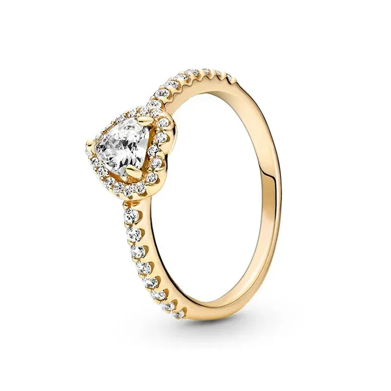 New 925 Sterling Silver Shiny Classic Gold Color Crown Bow Heart-shaped Rings Exquisite Luxury Charm Women's Jewelry Party Gifts