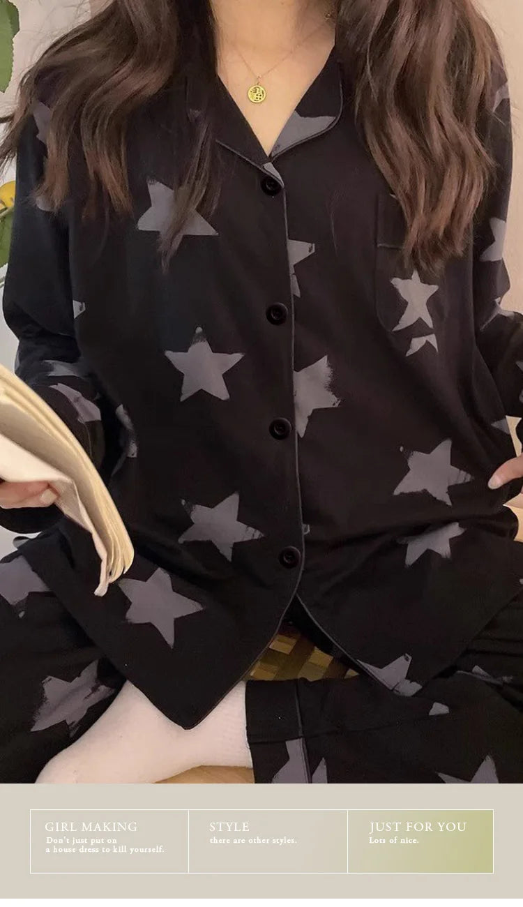 Spring and Autumn New Ladies Korean Pajamas Homewear Set Girls Students Long-Sleeved Pajamas Senior Sense of Homewear Set