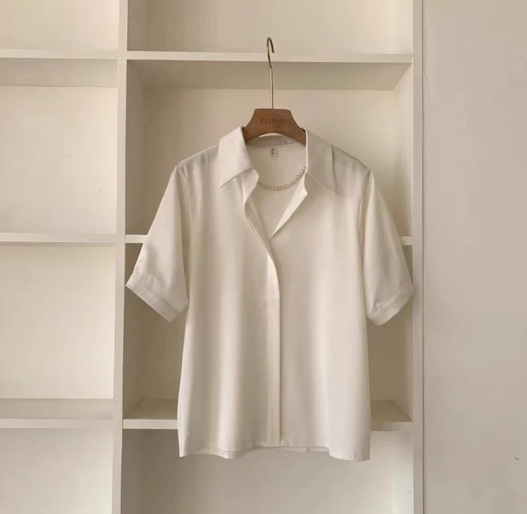 Summer Women's Blouse Casual Loose Short Sleeve Ladies' Shirt Fashion White Pullover Button Up Female Clothing Elegant Waman Top
