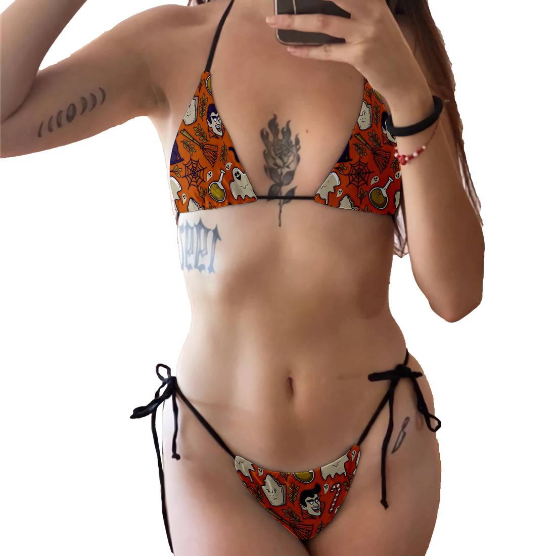 Fashion Bikini Set Women Backless Low Waist Sexy Skull Pattern Printed Swimsuit Beach Surfing Vacation Halloween Cosplay