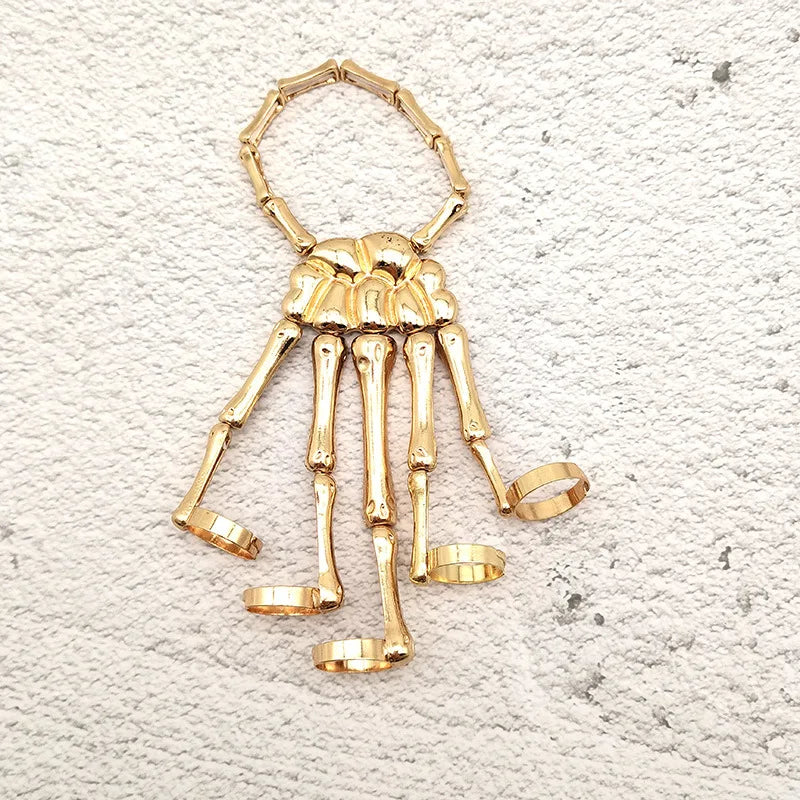 Fashion Women Men Gothic Punk Skull Ghost Skeleton Finger Bracelet Hand Chain Bangles for Halloween Femme Party Accessories