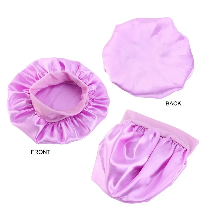 Baby Kids Satin Wide Band Sleeping Hat Night Cap Hair Care Beanie Turban Bonnet Children Girls Head wrap Scarf Bandana Headwear