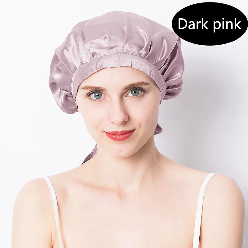Women's Adjustable Lace-up  Mulberry Silk Sleep Hair Hat Care  Headwrap Hat Satin Sleeping Bonnet Night Cap