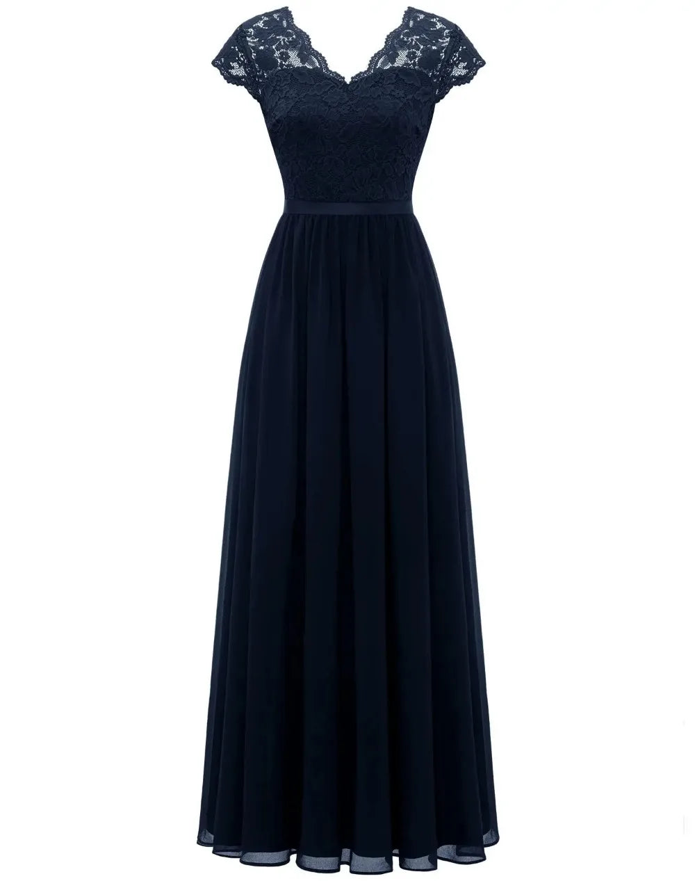 Lace Edge Splicing Chiffon Double V-neck Long Formal Evening Dress