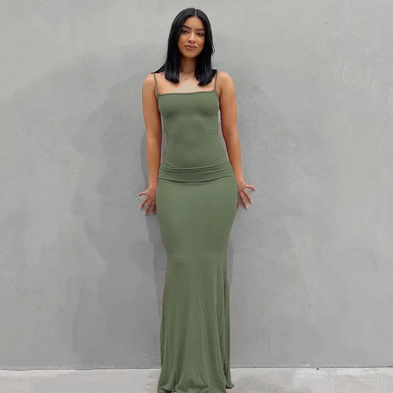 Y2K Backless Sexy Maxi Dress for Women 2025 Spring Slip Sleeveless Slim Party Concise Платье Female Bodycon Black Dress Vestidos