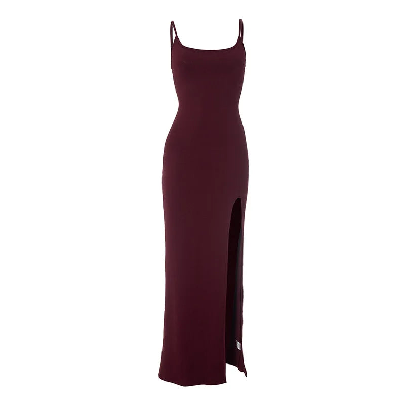 TRAF New versatile basic dress, halter high-slit dress, simple and elegant ankle-length dress, for date and vacation