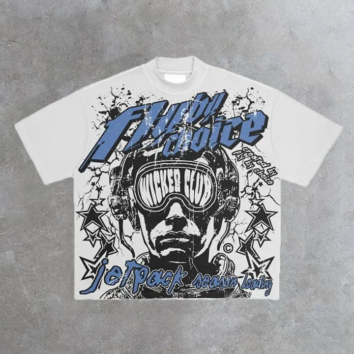 Vintage Fly By Choice Graphic Print 100% Cotton Short Sleeve T-Shirt Men Y2K Summer Vintage Oversize Tshirt Streetwear Women Top