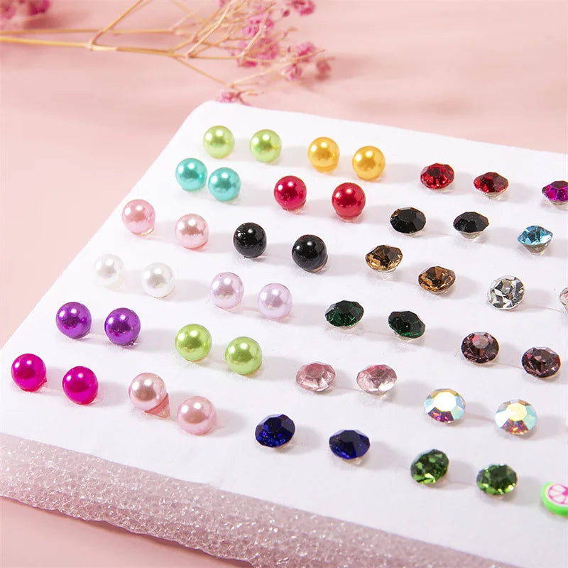 36Pair Mixed Size Colorful Crystal Stud Earrings Set Women Girls Small Plastic Clay Animals Fruit Earrings Set Jewelry Gifts