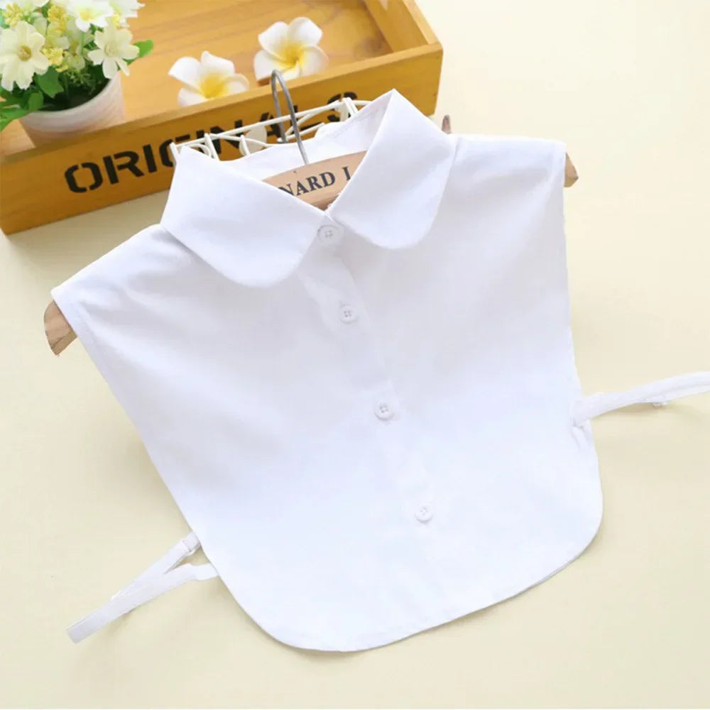 1Pcs Women Solid Color Shirt Cotton Lace Collars White & Black Blouse Spring Summer Vintage Detachable Clothes Shirt