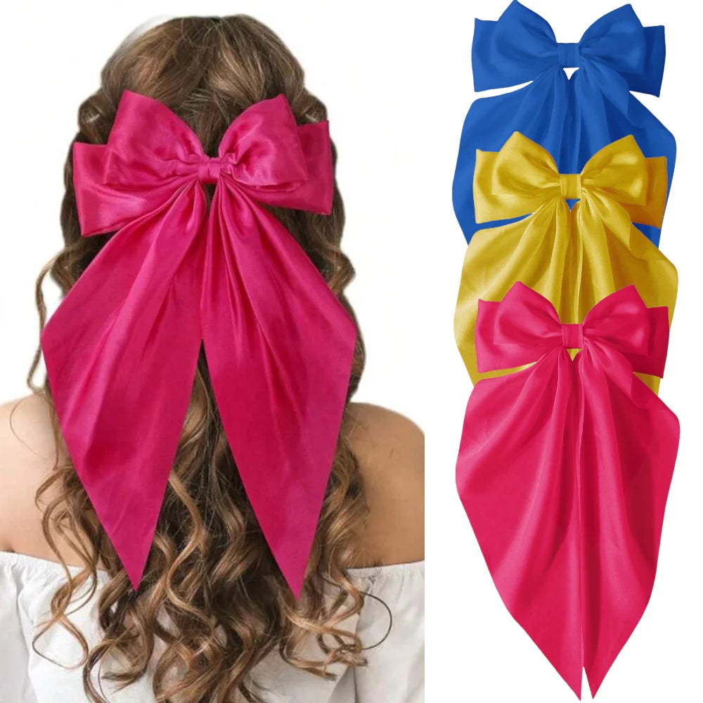 2/3/4/6/12pcs/set Silky Satin Oversized Bowknot Ribbon Hair Clip For Women Barrettes Metal Clips Aesthetic Hair Accessories