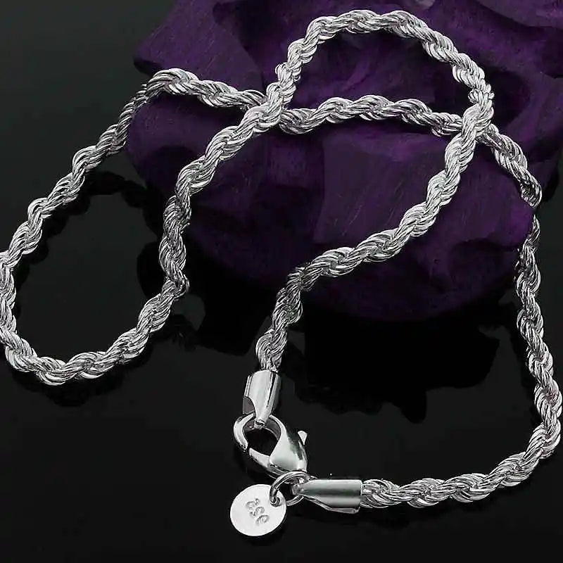 925 Silver Wholesale Noble 45-60cm 18K Gold 4mm Rope Chain Necklace for Women Man Fashion Wedding Charm Gift Jewelry 18-24Inch