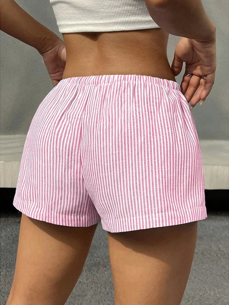 Summer Striped Print New Shorts Fashion Women Button Drawstring High Waist Pocket Short Oversized Sweatpant Beach Female Clothes