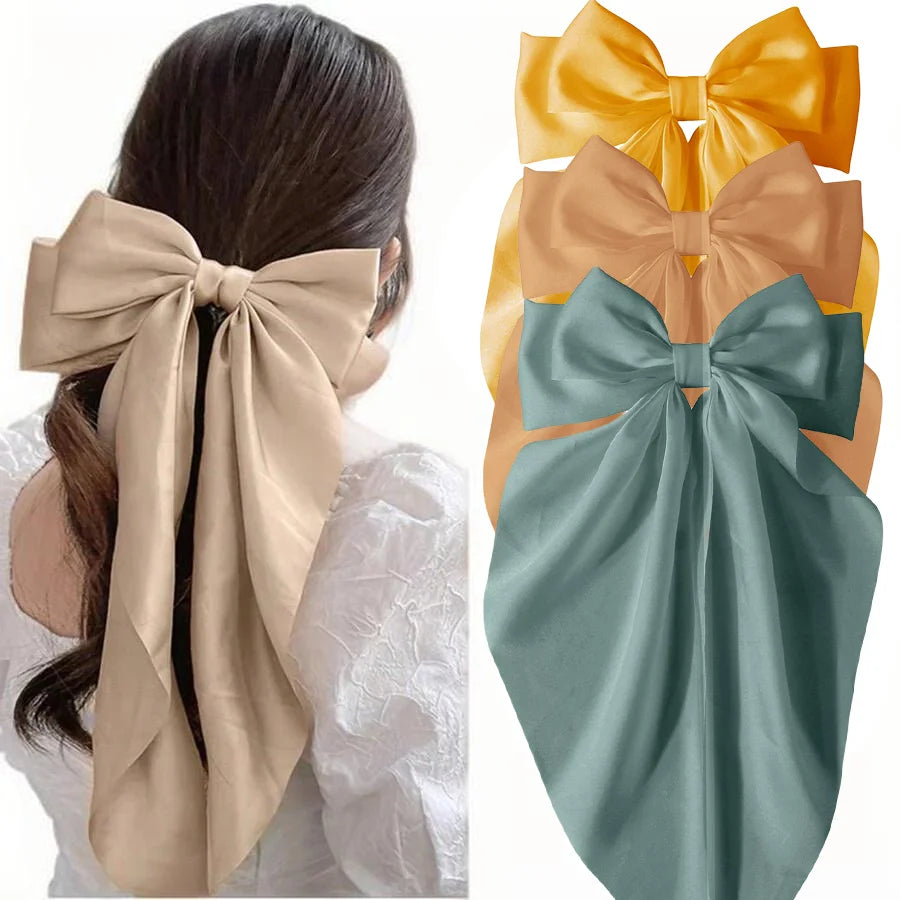2/3/4/6/12pcs/set Silky Satin Oversized Bowknot Ribbon Hair Clip For Women Barrettes Metal Clips Aesthetic Hair Accessories